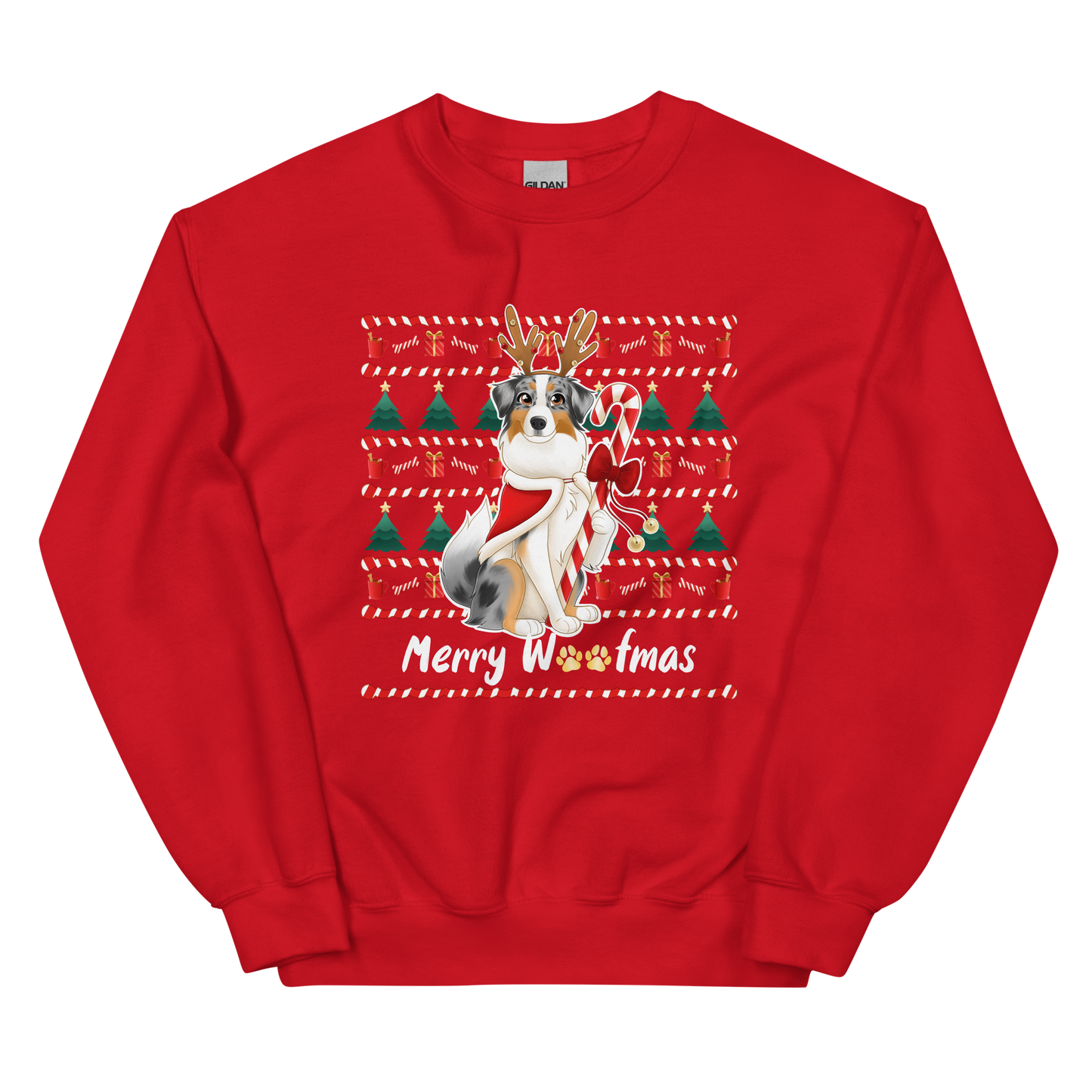 Do you love Christmas as much as you love your Australian Shepherd? Then look no further! You will love this adorable Ugly Christmas Sweater featuring our latest Aussie Mom design. Blue Merle Aussie dressed up for Christmas.