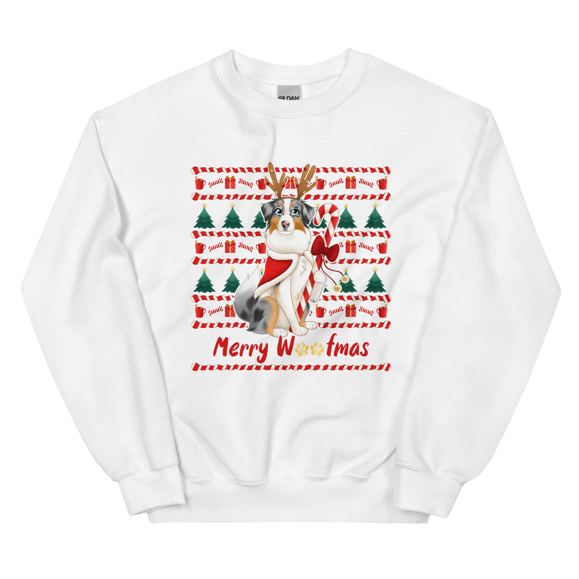 Do you love Christmas as much as you love your Australian Shepherd? Then look no further! You will love this adorable Ugly Christmas Sweater featuring our latest Aussie Mom design. Blue Merle Aussie dressed up for Christmas.